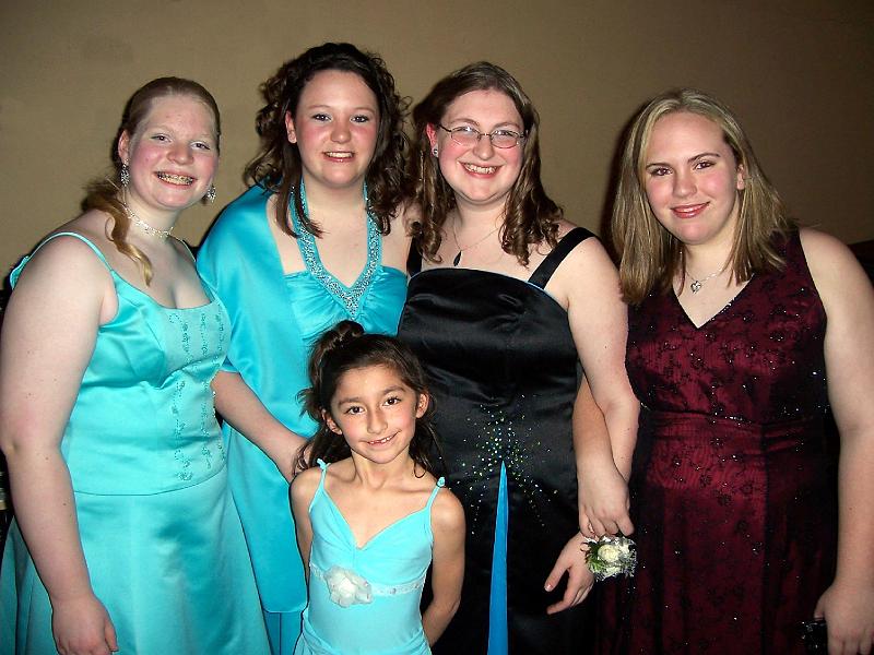stephanie and friends.jpg - 2006 - Texas Girls' Choir Father/Daughter Banquet - Brooke, Stephanie, Jennifer, Shannon & Courtney in front